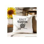 giftkonsept Knıt Hapens Örgü Baskılı Elyaf Dolgulu Hediyelik Yastık 28x28 cm Beyaz, QBY1027