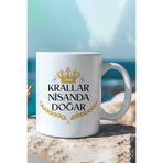 giftkonsept Krallar Nisanda Doğar Yazı Baskılı Baba Erkek Arkadaş, Sevgili, Eş Doğum Günü Hediyelik Kupa Bardak, QBM8270