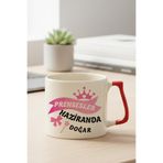 giftkonsept Kurdeleli Prensesler Haziranda Doğar Baskılı Doğum Günü Hediyelik Kırmızı Kulplu Kupa Bardak, QBLK8269