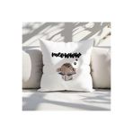 giftkonsept Meoww Sevimli Kedi Baskılı Hediyelik Elyaf Dolgulu Saten Dekoratif Yastık 28x28 cm, QBY1190