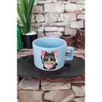 giftkonsept Ramen Kedi Noodle 4 Baskılı Japon Yiyecek Anime Kedi Kare Kulplu Fincan Mavi Kupa Bardak, QBNF5305