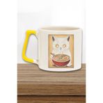 giftkonsept Ramen Sevimli Kedi Baskılı Japon Noodle Anime Manga Doğum Günü Hediye Sarı Kulplu Kupa Bardak, QBT5273