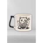 giftkonsept Ramen Siyah Çizim Kedi Baskılı Japon Anime Manga Sanatı Doğum Günü Hediye Siyah Kulplu Kupa Bardak, QBT5267
