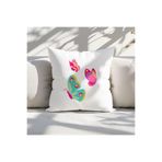 giftkonsept Renkli Kelebekler Baskılı Hediyelik Elyaf Saten Dekoratif Yastık 28x28 cm, QBY1363