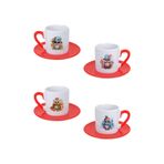 giftkonsept Sevimli Baykuşlar Baskılı Kırmızı 4'lü Porselen Türk Kahvesi Fincan Takımı, QBTK5910