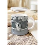 giftkonsept Sevimli Hayvanlar Husky Sibirya Kurdu Köpek 3D Tasarım Görünümlü Baskılı Kupa Bardak Mug, QBM2446