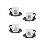 giftkonsept Sonbahar Sevimli Hayaletler Tema Baskılı Renkli Kulplu 4'lü Porselen Türk Kahvesi Fincan Takımı, QBTK8139