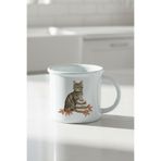 giftkonsept Sonbahar Temalı Sevimli Kedi No:7 Baskılı Enamel Görünümlü Seramik Vintage Kupa Bardak, QBV8154