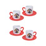 giftkonsept Suluboya Temalı Hayat Ağacı Baskılı Kırmızı 4'lü Porselen Türk Kahvesi Fincan Takımı, QBTK5908
