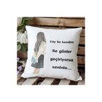giftkonsept Vay Be Kendim Baskılı Komik Hediyelik Elyaf Saten Dekoratif Yastık 28x28 cm, QBY1242