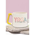 giftkonsept "Yoga is my happy hour" Mutlu Saatim Arkadaşa Sevgiliye Doğum Günü Hediye Sarı Kulplu Kupa Bardak, QBT5217
