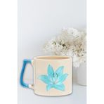 giftkonsept Zambak Çiçek Baskılı Hediyelik Renkli Kulplu Modern Seramik Kupa, QBLK5253