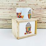 Giftmoda Ahşap Kutusunda Tasarım Cupcake Kupa Bardak