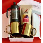giftmoda Çift Gold Kupa French Press& Filitre Kahve Sevgiliye Hediye Seti