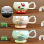 Giftmoda Pastel Çiçek Seramik Kahve Kupası BM-2364 - standart - Karışık İşleme