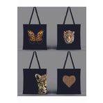 GİFTORA 4 adet Leopar desenli baskılı ham bez 35X40 Siyah omuz çantası