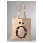 GİFTORA Leopar desenli Ö harfi baskılı ham bez 35X40 ekru omuz çantası