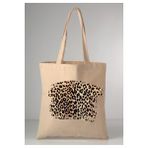 GİFTORA Leoparlı desenli baskılı ham bez 35X40 ekru omuz çantası