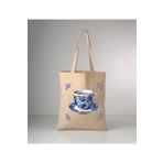 GİFTORA Özel Seri Delft blue Kahve fincanı baskılı ham bez omuz çantası