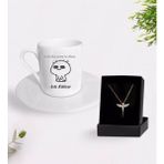 Giftstime Kişiye Özel Ee Sonra Nolmuş Tasarımlı Kahve Fincanı ve Melek Kolye - Beyaz