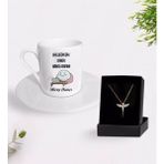 Giftstime Kişiye Özel Halledicem Tasarımlı Kahve Fincanı ve Melek Kolye - Beyaz