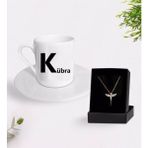 Giftstime Kişiye Özel Isimli Tasarımlı Kahve Fincanı ve Melek Kolye - Beyaz