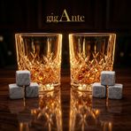 gigAnte Deluxe Bohemia Kristal Viski Bardağı Seti, 320 ml, 2 Bardak ve 6 Mermer Viski Taşı, Kristal Kesim Desen, Hediye Kutusu