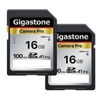 Gigastone Canon Nikon Sony Pentax Kodak Olympus Panasonic Dijital Kamera ile Uyumlu 16GB 2'li Paket SD Kart V10 SDHC Hafıza Kartı Yüksek Hızlı Full HD Video
