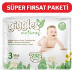 Giggles Natural 3 Numara Midi Bantlı Bebek Bezi 4-9 kg 232 Adet Ultra Emici Konfor