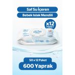 Giggles Pure Water Bebek Islak Havlusu %99 Saf Su Mendil 12 Paket 600 Adet