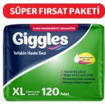Giggles Yetişkin Hasta Bezi Ekstra Large 120 Adet Süper Emici Tanecikler ile Ekstra Kuruluk - XL - Beyaz