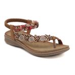 Gikleihwy Bohemian Flip Flop Elmas Boncuklu Açık Parmak Braun Kadın Düz Sandalet