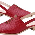 Gikleihwy Boho Loafer Kırmızı Sırtı Açık Tokalı Baskılı Düşük Topuklu Kadın Terlik