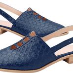 Gikleihwy Boho Loafer Mavi Sırtı Açık Tokalı Baskılı Düşük Topuklu Kadın Terlik
