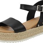 Gikleihwy Kadın kama espadril sandalet, kadın, ayarlanabilir bilek kayışı, açık burunlu platform, sandalet, ayak kemeri desteği, rahat, kaymaz, perçinli, şık ayakkabı (siyah, 34 EU)