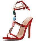 Gikleihwy Kadın takısı, bilek kayışlı stilettos, gladyatör açık parmak kısmı, bilek kayışlı topuklu sandalet, yazlık ayakkabı, rahat, gece ayakkabısı, seksi ayakkabı, parti, düğün, tatil için, Kırmızı