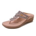 Gikleihwy Rhinestone Bohemia Flip Flop Klip Ayak Boncuklu Rahat Elastik Pinugin Gri Kadın Terlik