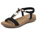 Gikleihwy Slip-On Kama Siyah Elastik Kayış Açık Burun Parmak Arası Kadın Sandalet