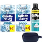 Gillette Blue3 Cool Tıraş Bıçağı, 16'lı Set, 250 ml Tıraş Köpüğü ve Seyahat Çantası