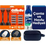Gillette Fusion 2 Makine+10 Yedek Tıraş Bıçağı+2 STAND+200 ml Köpük +Çanta +Havlu Hediye