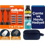 Gillette Fusion 2 Makine+10 Yedek Tıraş Bıçağı+2 STAND+300 ml Köpük +Çanta +Havlu Hediye
