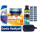 Gillette Fusion Start 16 Yedek Tıraş Bıçağı +300 ml KÖPÜK+300 ml Şampuan +Çanta