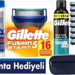 Gillette Fusion Start Yedek Tıraş Bıçağı Seti, 16 Adet, 5 Bıçaklı, 300ml Köpük, 300ml Şampuan, Çanta