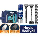 Gillette Mach3 Charcoal 2 Makine+ 16 Tıraş Bıçağı + Stand +200 ml Jel +Havlu Seti Hediye