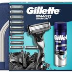 Gillette Mach3 Charcoal Tıraş Makinesi, 10 Yedek Bıçak, Charcoal Jel 200ML, Çanta