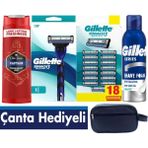 Gillette Mach3 Sport Tıraş Makinesi + Mach3 Sport 18 Adet Yedek Tıraş Bıçağı + Gillette 200 ml Köpük +Old Spice 400 ml Şampuan +Seyahat Çantası
