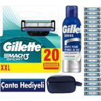 Gillette Mach3 Start 20 Adet Yedek Tıraş Bıçağı + 200 ml Gillette Köpük + Seyahat Çantası Hediyeli