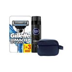 Gillette Mach3 Start Tıraş Makinesi, 3 Yedek Bıçak, 200ML Deep Dimension Jel, Çanta