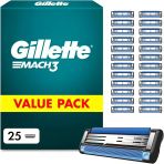 Gillette Mach3 Tıraş Bıçakları, Erkek Islak Tıraş Makineleri İçin 3 Katlı Bıçağa Sahip 25 Yedek Bıçak
