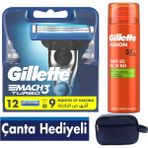 Gillette Mach3 Turbo 12 Li Yedek Tıraş Bıçağı + Gillette Fusion 200 ml JEL + Çanta